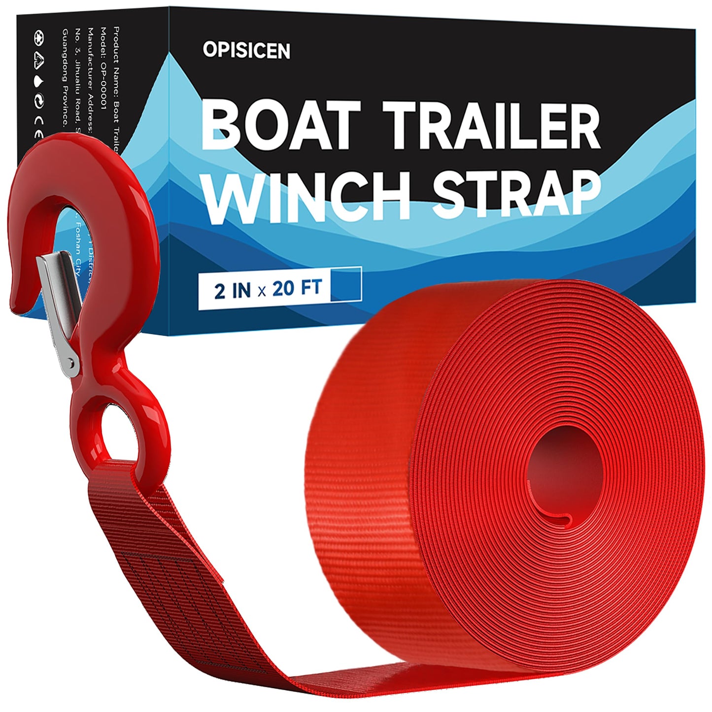 Boat Trailer Winch Strap With Hook 2" x 20' - 10,816lbs Breaking Strength Heavy Duty Hand Crank Replacement for Jet Ski, Automotive Towing