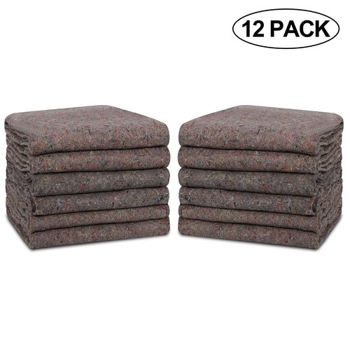 JungleA Moving Blankets, 12 Pack Heavy Duty Packing Blankets for Moving, Thick Shipping Pads for Protecting Furniture, 53 x 74 Inches (20 lb/dz) Professional Shipping Wrapping Furniture Moving Pads
