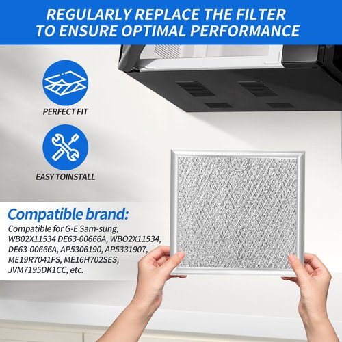 6.81" x 6.34" Microwave Grease Filter, Oven Replacement for WB02X11534, DE63-00666A, Aluminum Mesh Grease Multi-layer Vent Filter 2-Pack