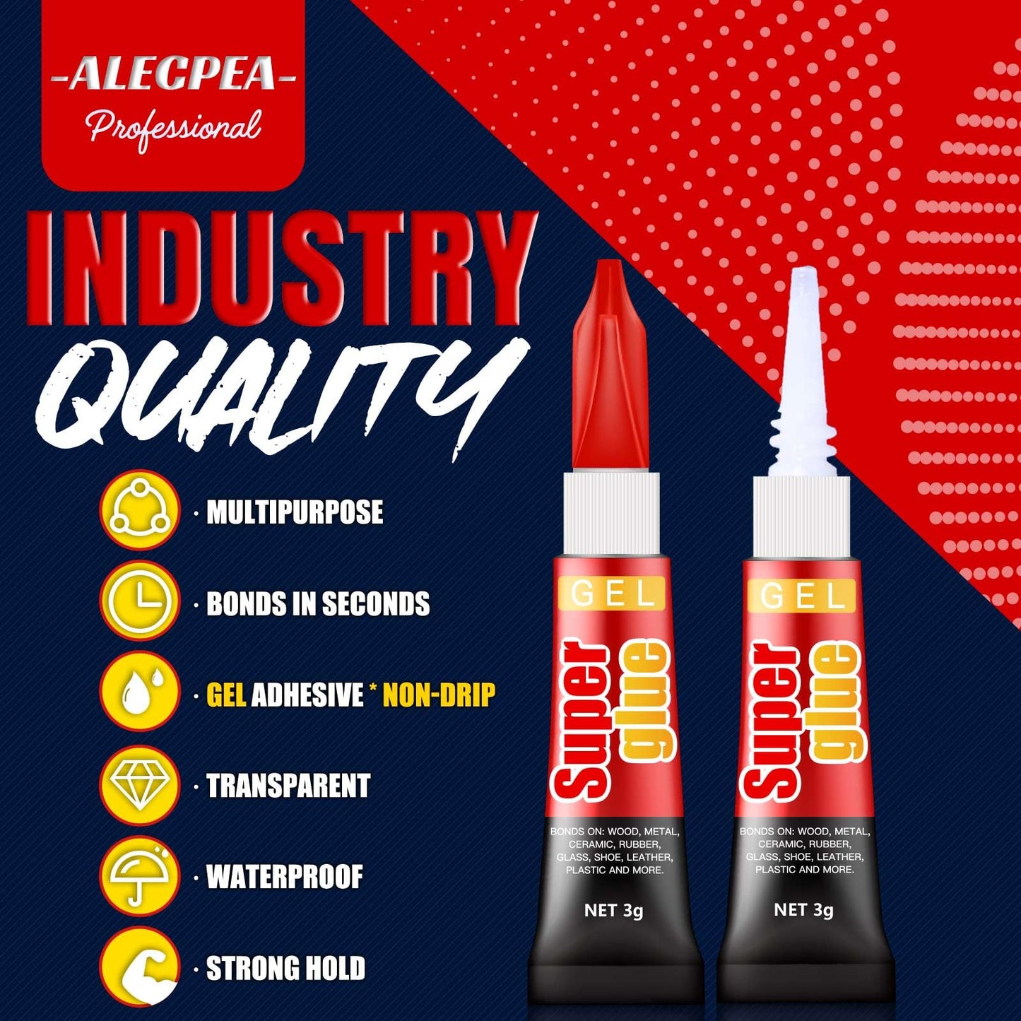 3 Gram (Pack of 24) Single use Super Glue Gel, Super Fast, Thick & Strong Adhesive Superglue, Cyanoacrylate Glue for Hard Plastics, DIY Craft, Ceramics, Frame, Leather, Metal Etc