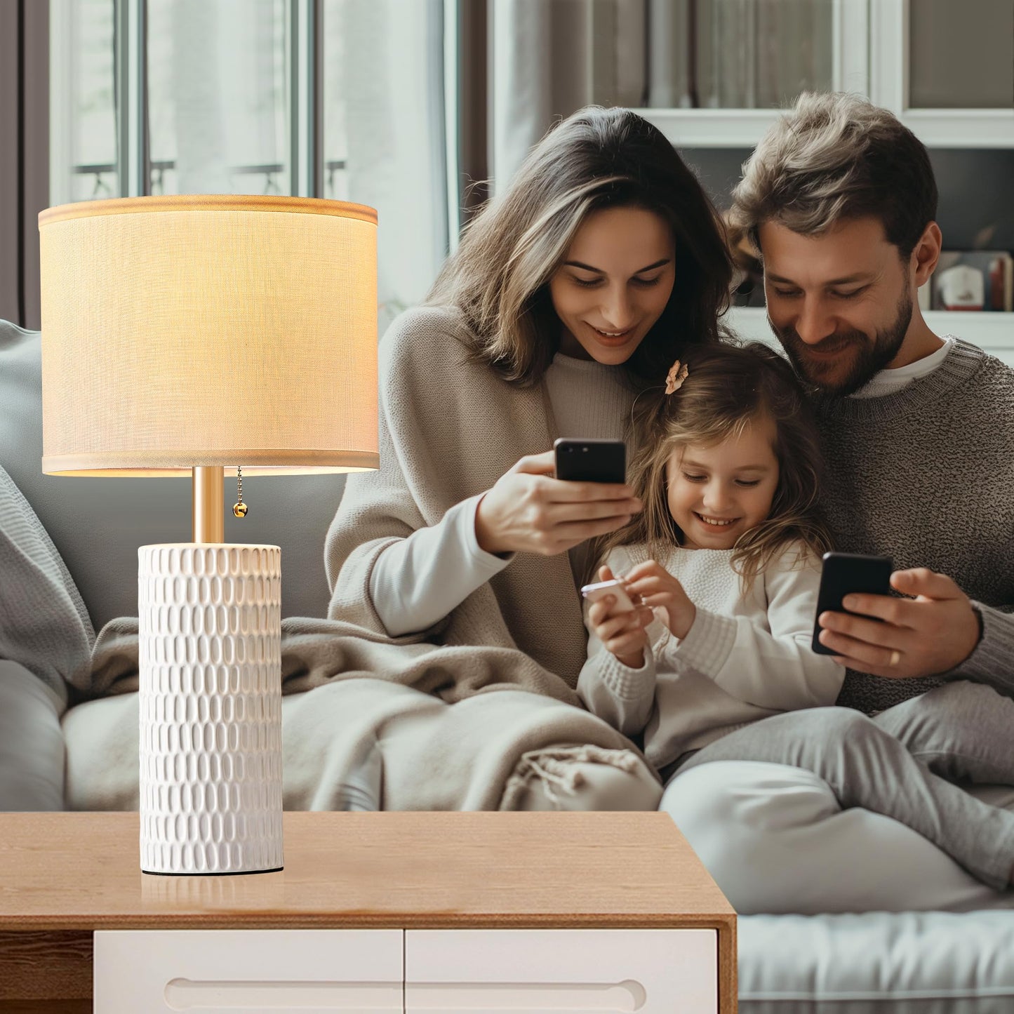 Reaketon Table Lamps for Living Room Set of 2, Ceramic Table Lamps for Bedroom, 20" Modern Lamps for Night Stands, White