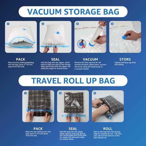 12 Jumbo Compression Storage Bags, Vacuum Storage Bags, Space Saver Bags for Comforters, Blankets, Bedding, Pillows and Clothes Storage, Hand Pump Included
