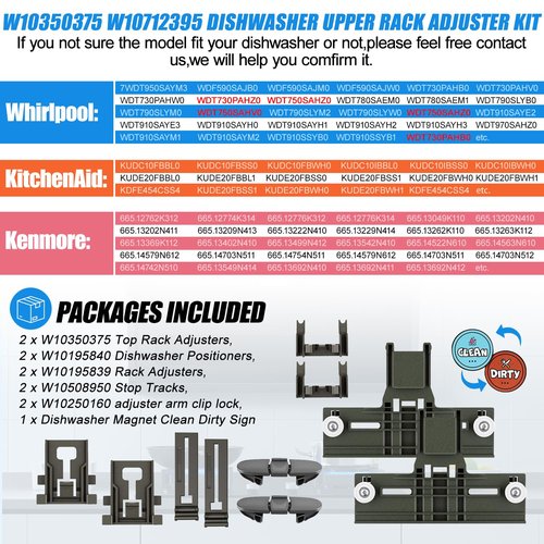 Upgraded W10350375 W10712395 Dishwasher Top Rack Adjuster Parts for Whirlpool WDTA50SAHZ0 Dishwasher Parts WDT750SAHZ0 WDT730PAHZ0 WDT970SAHZ0 Upper Rack Parts,For Kenmore 665 Dishwasher Top Rack Part