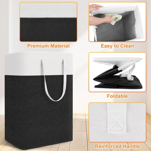 TasticTotes laundry basket 3-Pack, laundry hamper, Hamper with handles, collapsible laundry baskets, Waterproof dirty clothes hamper, Towel Storage for Home or Dorm, 75L-Black