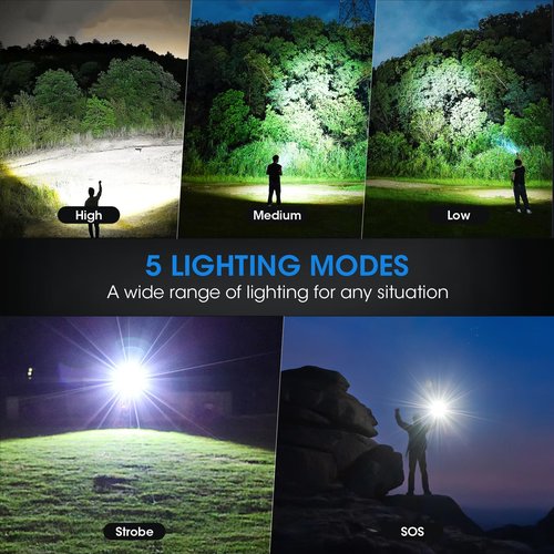 Kmivo Rechargeable LED Flashlights High Lumens - 4 Pack 990,000LM Super Bright Flashlight, Adjustable Powerful Flash Light with 5 Modes, Waterproof Handheld Flashlight for Home