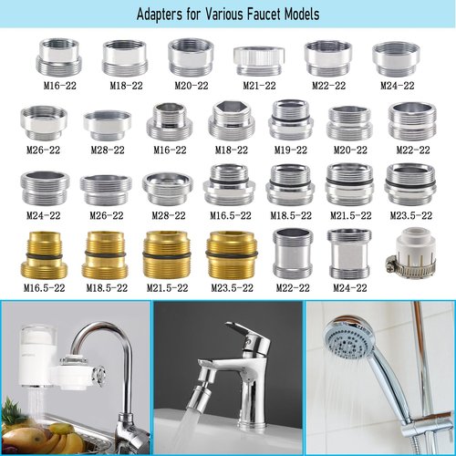 XNTONG - Faucet Aerator Adapter - Male Thread M16.5 to Male Thread M22, Chrome Brass Faucet Adapter, Suitable for Kitchen Faucet Adapter Kit Connection, (M16.5-M22)