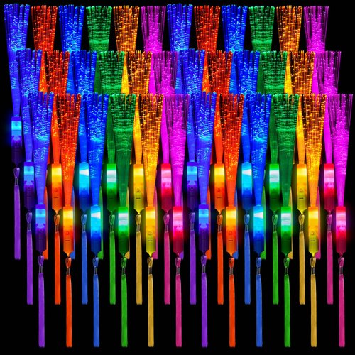 Zhanmai 24 Pieces Upgraded Glow Fiber Wands Sticks LED Light Fiber Optic Wands LED Flashing Glow Sticks Bulk for Wedding Party Favors(Mixing Color)