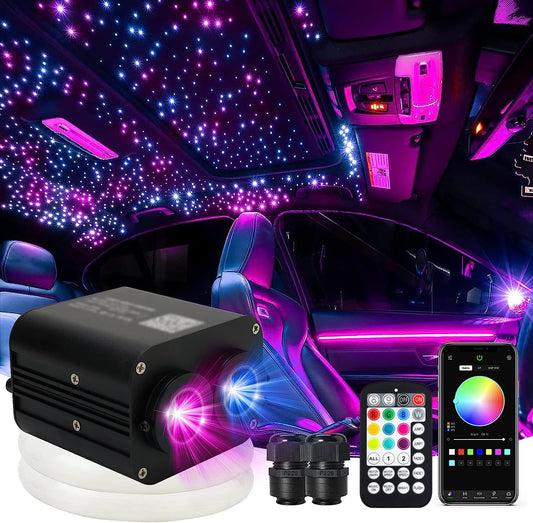 AMKI Dual Color 20W Twinkle Starlight Headliner Kit Mixed 860pcs*9.8ft Cables Fiber Optic Light Cable Sound Activated Music Mode APP/Remote Control Dual Port Light Box for Car Home Roof Decor