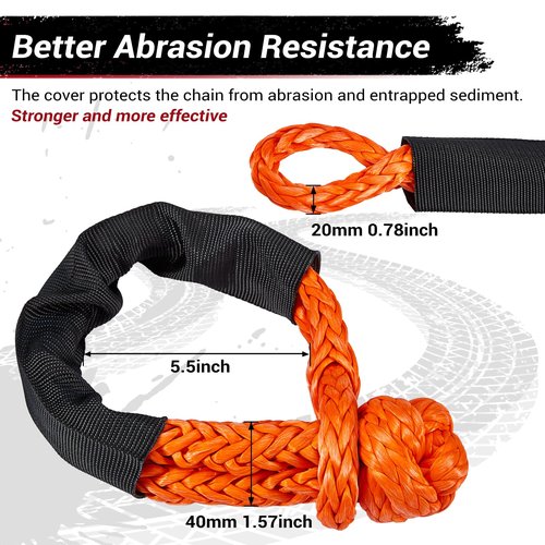 Gedlex Soft Shackle & Recovery Ring Set 2pcs 1/2"x22" Synthetic Winch Rope 56,000lbs Breaking Strength, 1pcs Snatch Ring for ATV UTV SUV Truck Offroad Vehicle Orange