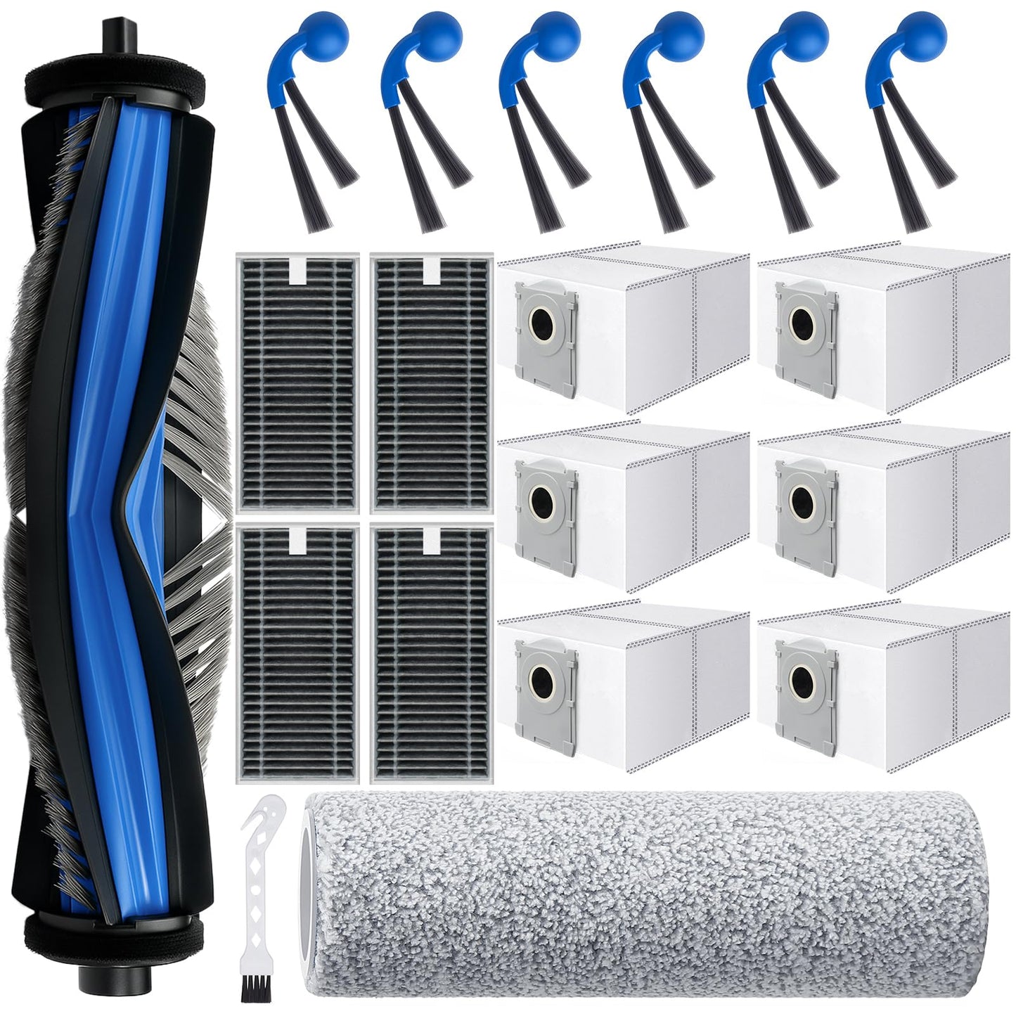 Bluevisk T80 Omni Replacement Parts for Ecovacs Deebot T80 Omni T80 Robotic Vacuum Cleaner Parts with 1 Roller Brush, 1 Mop, 4 HEAP, 6 Dust Bags, 6 Side Brushes, 1 Clean Brush Accessories