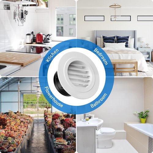 Hon&Guan Soffit Vents 4 Inch, Round Exhaust Air Vent Cover with Built-in Fly Screen for Bathroom Kithchen Office Home, White