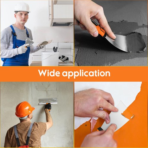 Matework Drywall Tools, 8Pcs High Quality Stainless Steel Drywall Knife Set, Putty Knives with Mud Pan, Ergonomic Grip Tapping Knife with Hammer End for Wall Work