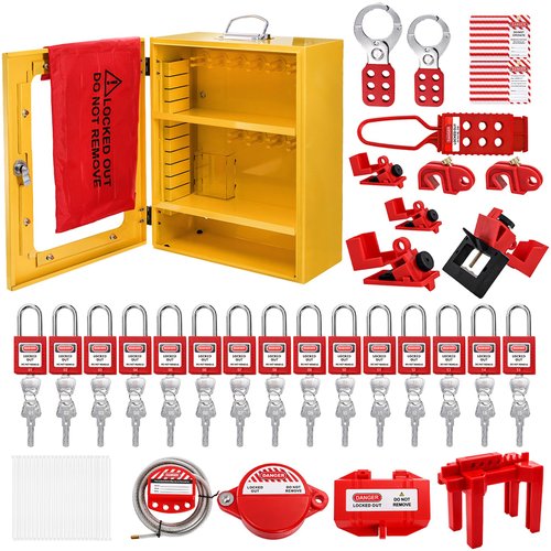 Frcctre Lockout Tagout Station, 80 Pcs Electrical Safety Loto Kit Includes Safty Padlock, Lockout Hasp, Tags,Ties, Circuit Breaker Lock, Ball Valve Lock, Electrical Plug Lock, Steel Cable Lock