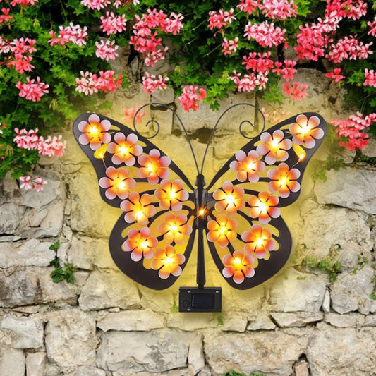 JJALIGHTS Solar Lights Outdoor Metal Butterfly Wall Decor with 30 Led - 13.5" Outdoor Fence Wall Art,Hanging Decoration for Garden Patio Porch Yard,Gifts for Women,Birthday Gifts for Mom Grandma