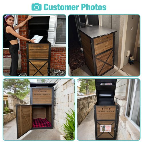 Suumerpety Package Delivery Boxes for Outside Metal Frame Large Parcel Drop Box with Combination Lock and One-Way Access Channel, Secure Anti Theft Mailboxes for Porch Curbside