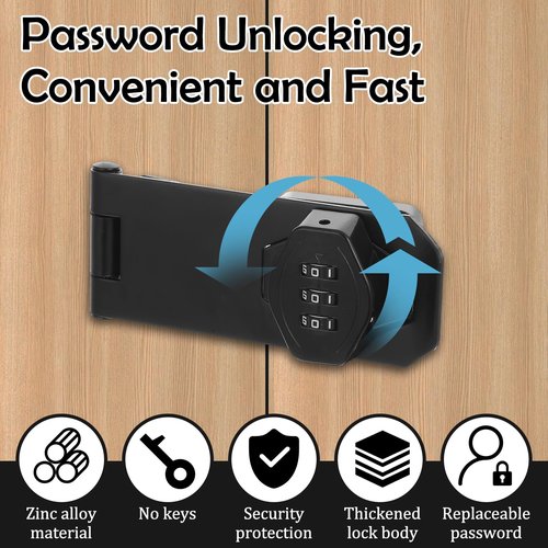 2 Pack Password Rotary Hasp Locks, Door Security Slide Latch Lock,Black Digit Combination Lock for Small Doors, Cabinets, Barn Door, Bathroom, Outdoor, Garage, Garden