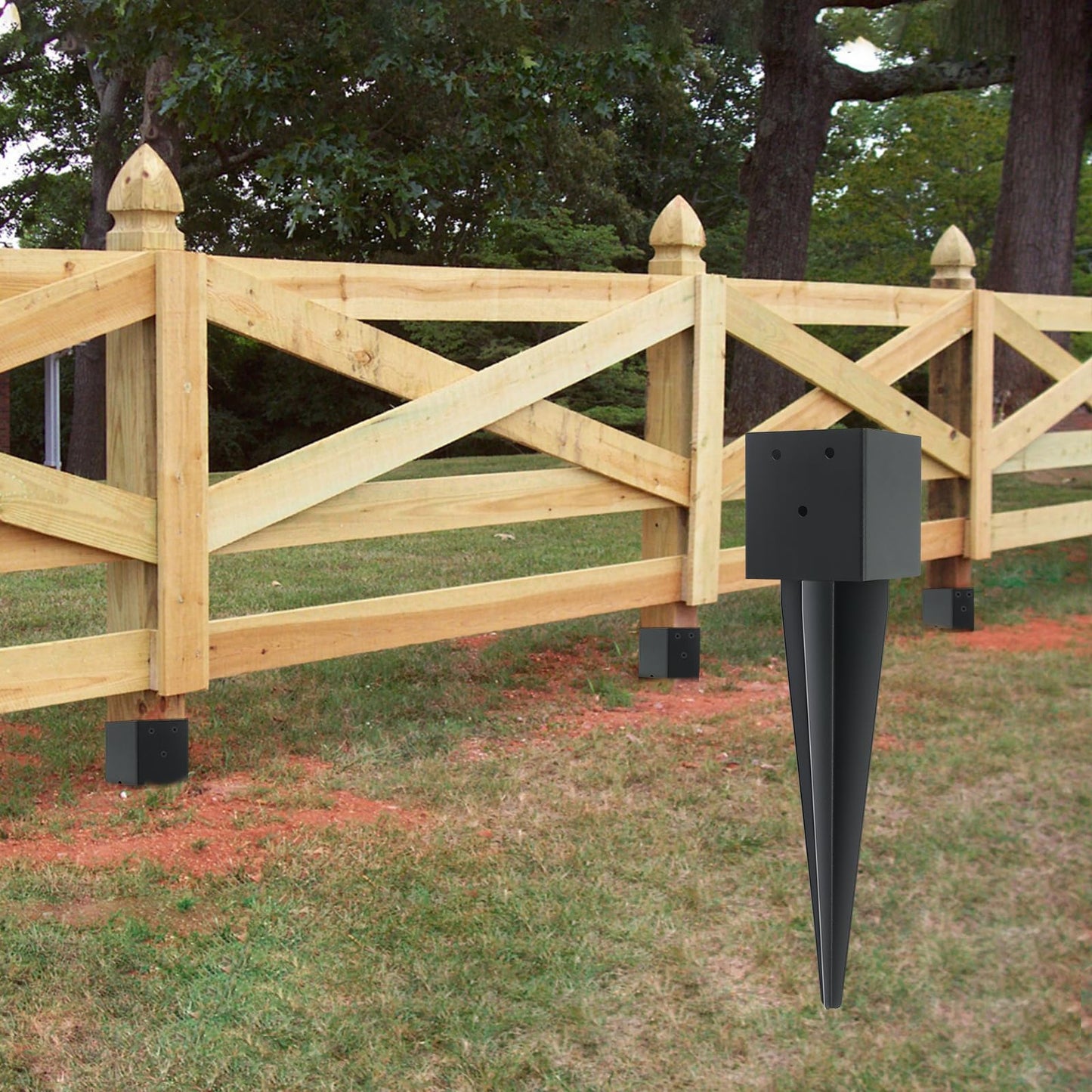 1 Pcs 4"x4" Fence Post Anchor Ground Spike,(Internal 3.6"x3.6"),Metal Post Stake Ground 16" with Black Powder-Coated,Fence Stakes Post Base for Deck,Fence,Porch,Railing,Mailbox.