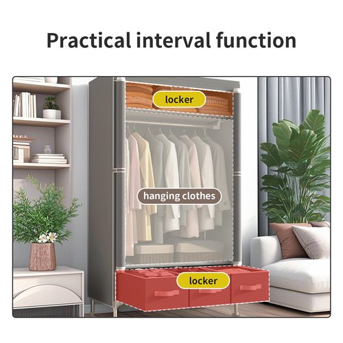 Portable Oxford Fabric Wardrobe | Light Grey Storage Organizer with Hanging Rod, Shelves & 3 Drawers | Waterproof, Dustproof, Space-Saving Design No-Tool Assembly - 35.4 x 17.7 x 67 ‘’