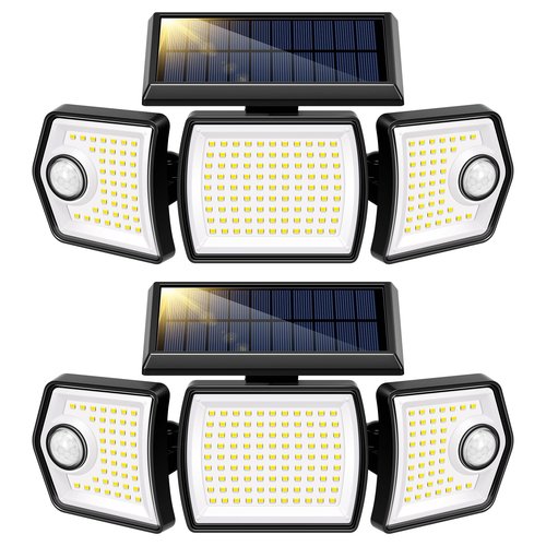 VIVOHOME Linkable Solar Flood Lights Outdoor, 2 Adjustable Motion Sensors Security Lights with 3 Heads, 2500LM, IP65 Waterproof, Solar Powered for Outside, Yard, Porch, Patio, 2 Pack