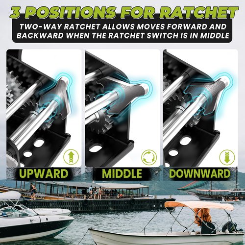 Truqual 3500LB Boat Trailer Winch, Heavy-Duty Trailer Winch with 33-ft Green Strap. Features 2-Speed Ratchet 4:1/8:1, Ideal for Loading Boats, Trucks,Jet Skis, RVs & ATVs