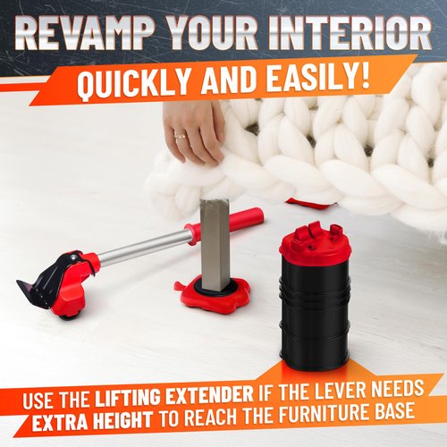 Furniture Lifter Tool with 4 Appliance Rollers 660 Lbs - Furniture Lifters for Heavy Furniture Movers with Wheels Furniture Lift Mover Tool Set - Heavy Furniture Sliders Moving Furniture Gliders Red