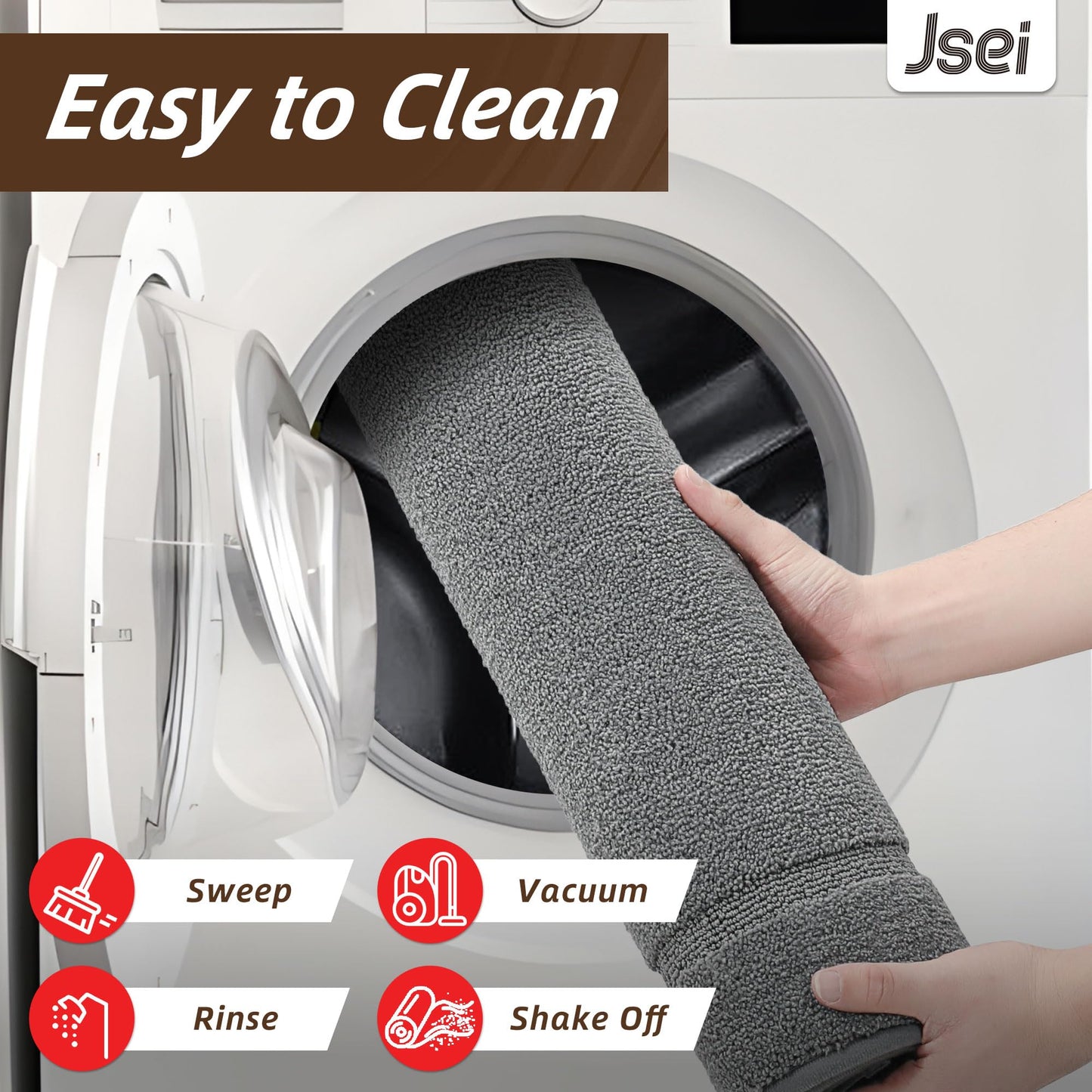 JSEI Non-Slip Bathroom Rugs, Self Adhesive No Sliding Bath Rugs Set of 2, Machine Washable Absorbent Bath Mat Set for Tub Shower & Single Sink 20”x32”+20”x48”, Beige, Diamond Pattern