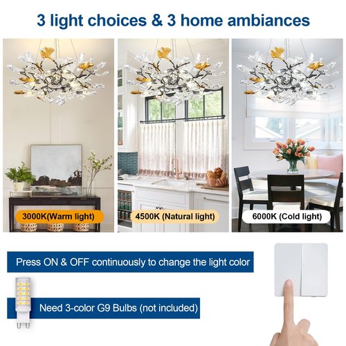 Modern Chandelier for Dining Room, Modern D31.5" Ginkgo Leaf Black Tree Branch Chandelier, Farmhouse Round Chandeliers Over Dining Table, Glass Lights for Living Room Bedroom Kitchen Island, 10-Light
