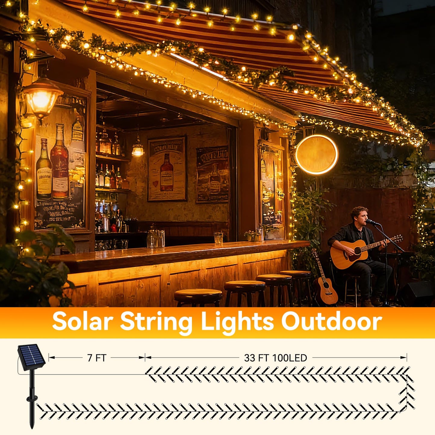 Solar String Lights Outdoor Waterproof 2 Pack Total 66ft 200LED 8 Modes Twinkle Lights Solar Fairy Lights for Patio, Garden Yard Party Wedding Tree Christmas Halloween Decoration, Warm White