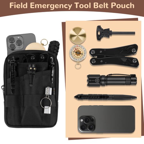 Likesing Pocket Organizer with Removable Strap, EDC Belt Organizer with 6 Pockets and 3 Slots, Small Tool Pouches EDC Pouch for Men for Small Gears Flashlight Tactical Pen Notebook Gadget Organized