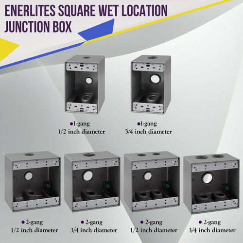 ENERLITES Weatherproof Outlet Box with Three 3/4-in Threaded Outlets, Outdoor Electrical Box, 3 Holes 0.75” Each, 1-Gang, 4.57” Height x 2.83” Length x 2.05” Depth, EN1375