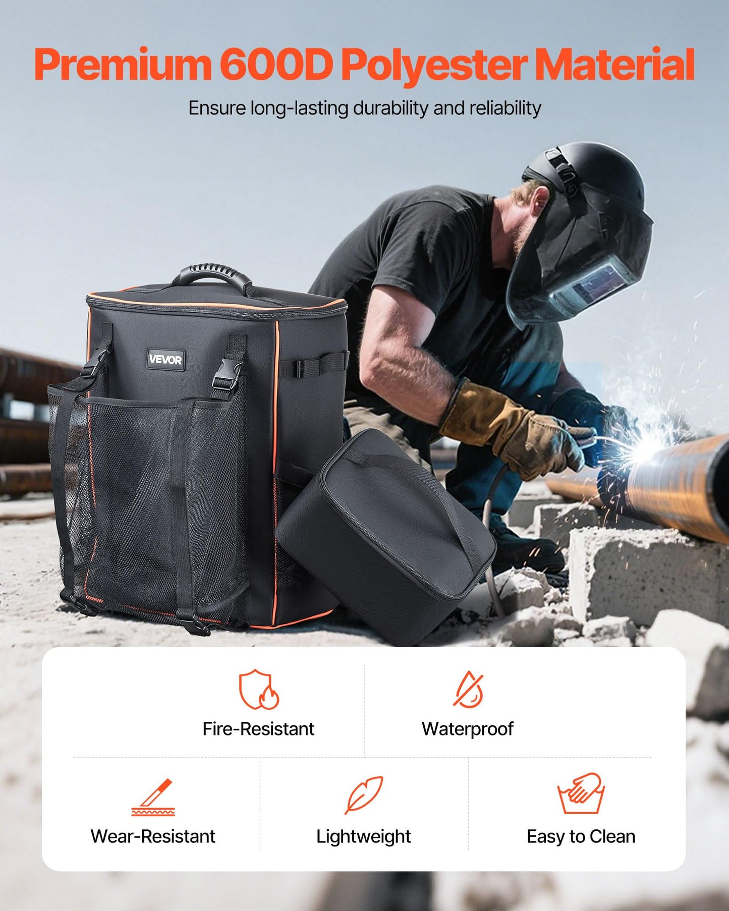 VEVOR Welding Backpack, 33L Welder Backpack with Insulated Bag & Helmet Bag, 600D Polyester Extreme Gear Pack for Tools and Helmet, Multi-Purpose Gear Storage Bag for Welding, Outdoor Camping, Hiking