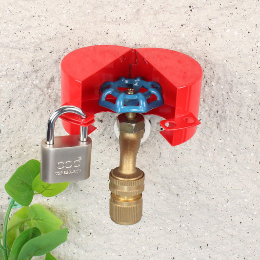 Faucet Valve Lock with Padlock Outdoor Faucet Locks Water Spigot Lockout Device Prevent Water Stealing, Metal Red,childproof