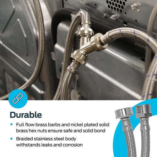 Eastman Steam Dryer Adapter Hose, 3/4 Inch F.I.P x 3/4 Inch F.I.P Connectors, 1 ft Braided Stainless Steel Hose, 41021