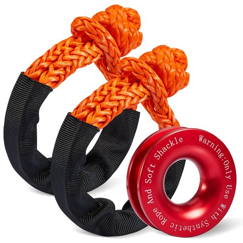 Gedlex Soft Shackle & Recovery Ring Set 2pcs 1/2"x22" Synthetic Winch Rope 56,000lbs Breaking Strength, 1pcs Snatch Ring for ATV UTV SUV Truck Offroad Vehicle Orange