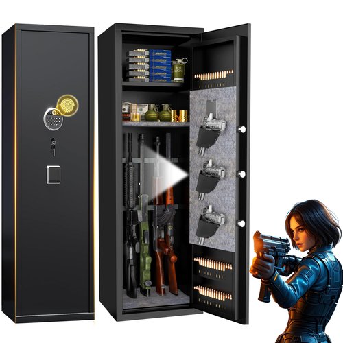 8-12 Fingerprint Gun Safe for Rifles and Pistols,No Assembly Required,Gun Safes for Rifle and Password Lock, Gun Cabinet for Home with Adjustable Shelves