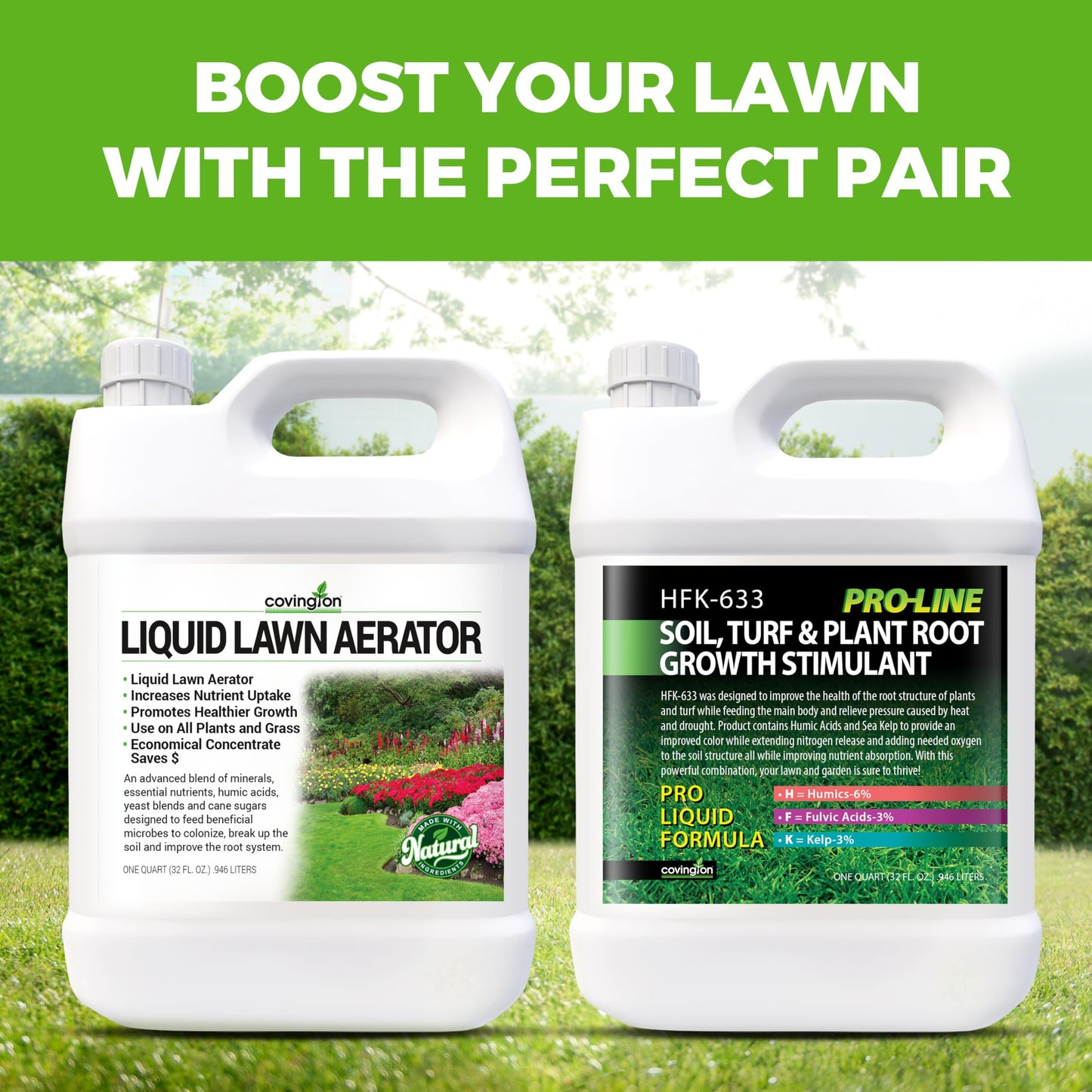 Covington Liquid Lawn Aerator (32oz) – Soil Conditioner & Softener for Lawns & Gardens – Loosens Clay & Compacted Soil for Better Water & Nutrient Absorption – Liquid Aeration Concentrate, Made in USA