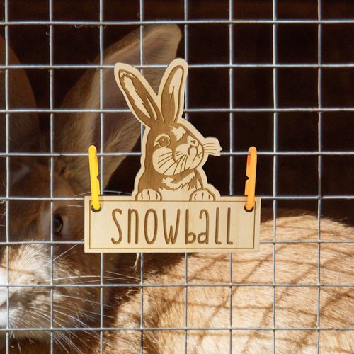 callie Personalized Rabbit Name Plates Sign, Custom 3.94'' × 4.33'' Wooden Rabbit Cage Tag with Hanging Loops and Engraved Name Cage, Birthday Gift for Pet Rabbit Owners