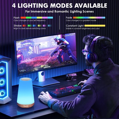 LED Night Light Bedside Lamp Touch and Remote Control Dimmable Tabletop 13 RGB Colors Changing 5 Brightness Adjustable Rechargeable Portable Lamp for Baby Kids Nursery Bedroom Bathroom Outdoor Camping