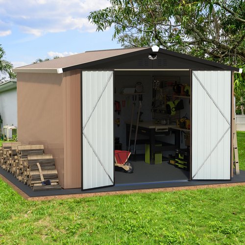 Metal Storage Shed,Outdoor Storage Building 10x12,Large Backyard Sheds with Lockable Doors,Waterproof Outside Storage Shed