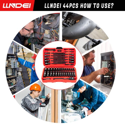 LLNDEI 1/4" Drive Socket Set & Nut Driver Set 44PCS, 1/4-Inch Sockets Deep&Shallow Metric(4-15mm) with Ratchet, 1/4" Hex Shank 6" Long Nut Drivers(6-14mm) for Impact Drill Bits(PH1 PH2)