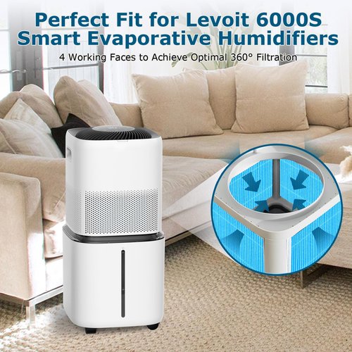 OOBILA 8-Pack Replacement Filters Compatible with LEVOIT Superior 6000S Smart Evaporative Humidifier, Upgraded Material with 6 Pack Sponge Filters, Effectively Capture Large Particles and Minerals
