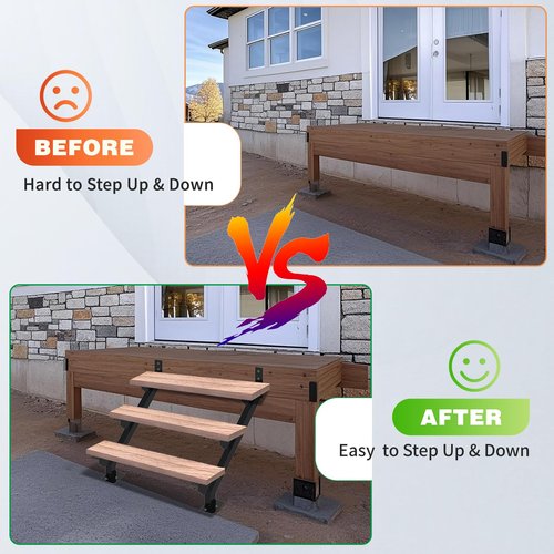 2 Pack Steel Stair Stringer, 3 Steps Stair Riser, Outdoor Metal Step Stringers for 20.7 Inch Height Deck