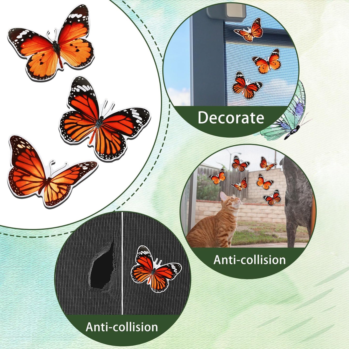 Fiada 6 Pcs Butterfly Screen Door Magnets Flexible Double Sided Door Magnets Decorative Protectors for Sliding Screen Doors Prevent People & Pets from Running into Windows(Red,Retro Style)