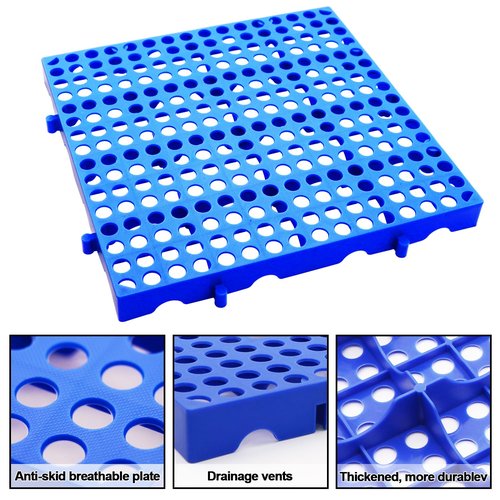 RUENXG 3-Pack Heavy Duty Plastic Pallets 11.8"x11.8"x1.8" Waterproof Ventilated Grid Design – Stackable Nestable Floor Pallets for Basement, Garage & Warehouse Storage