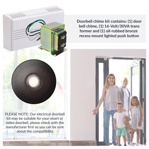 Newhouse Hardware Hardwired Chime Kit with 16-Volt/30VA Transformer and Recess-Mount Metal Oil-Rubber Bronze Button
