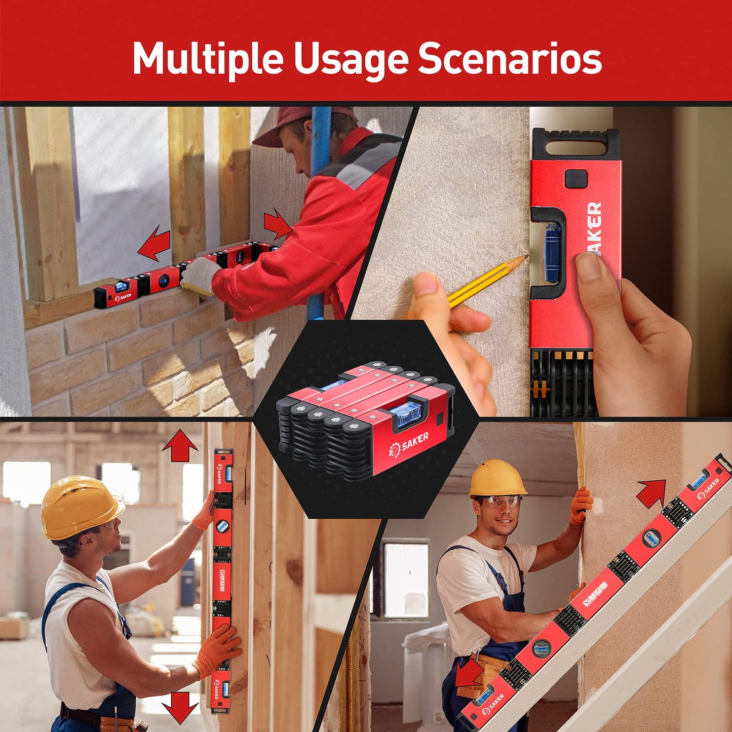 Saker Multi-function Foldable Level, 28-Inch Leveler Tool,Gifts for Men,Multi-Angle Measurement Woodworking Tools,Precise Leveling In Any Position,Folding Level Tool To Save Your Precious Time