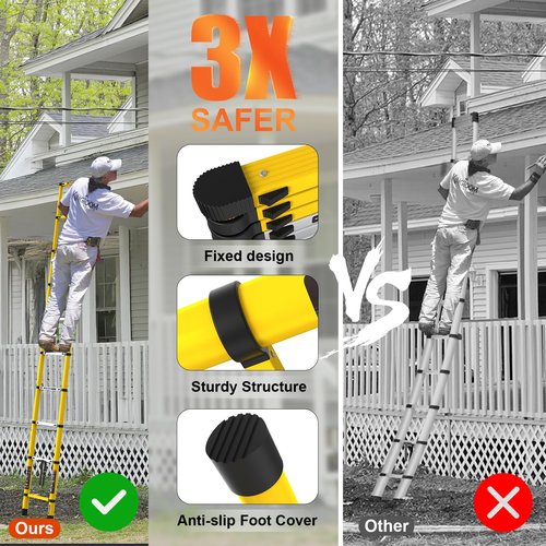 LUISLADDERS Telescoping Ladder, 12.5ft Aluminum Extension Folding Telescopic Ladder Lightweight 330lbs Max Capacity, Multi Purpose RV Ladder for Outdoor Work