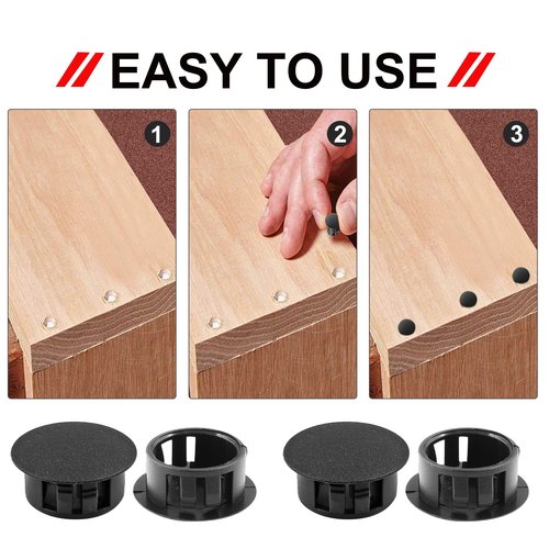 Moicstiy 30Pcs 7/8 inch (22mm) Black Hole Plugs, Plastic Round Flush Type Panel Plugs Fastener Cover for Furniture Protectors