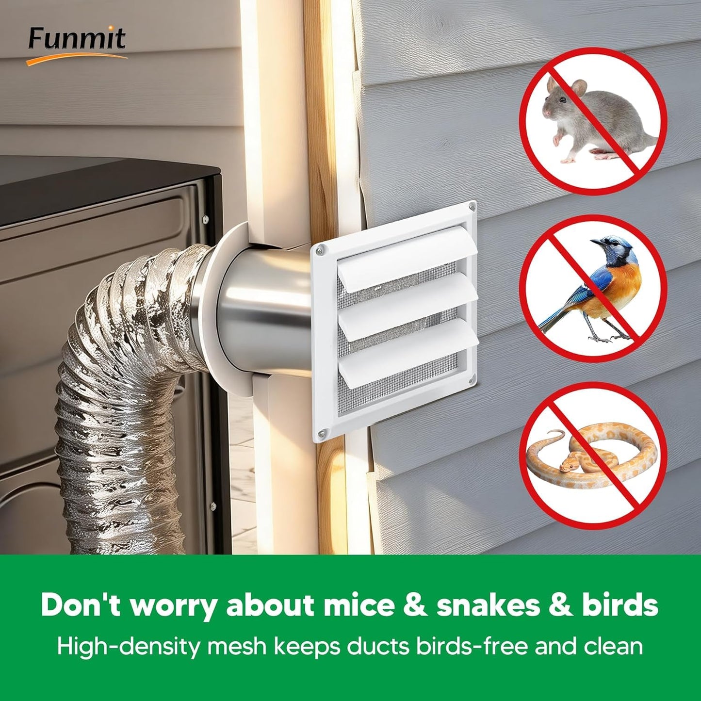 4 Inch Dryer Vent Cover for Exterior Wall Vent Hood Outlet Airflow, Dryer Air Vent with Screen with 4 Screw for Easy Installation, White