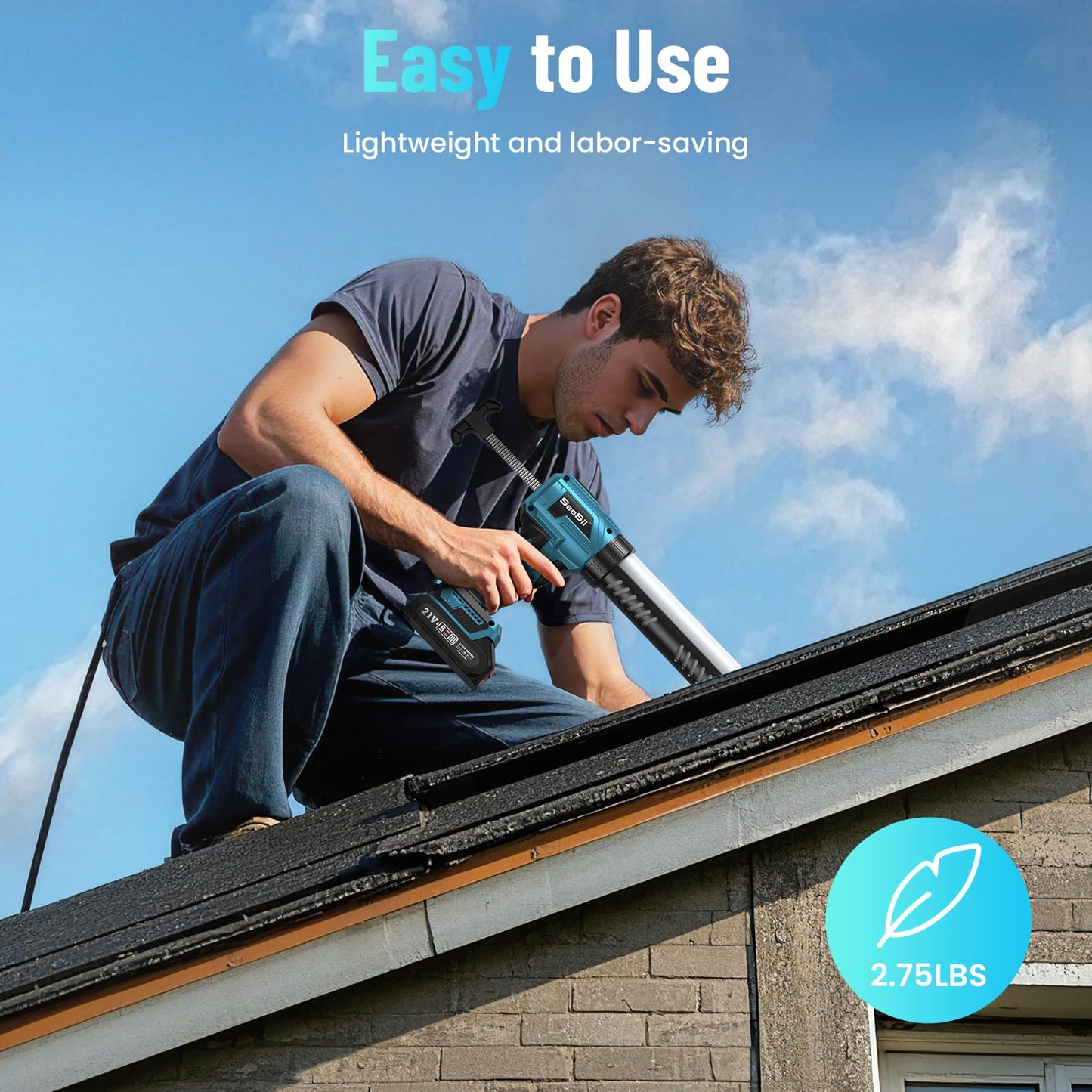 Seesii Cordless Caulking Gun, 2 x 2000mAh Batteries Battery Powered Caulk Gun 21V, 4 Speeds, 10oz/300ml Electric Caulking Gun, Adhesive Gun Kit for Filling, Sealing